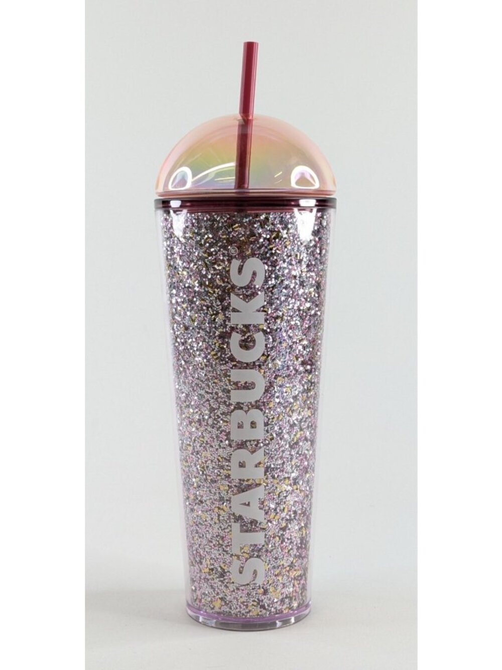 Starbucks Glitter Cold Cup 24oz Pink Silver 2024 Dome Lid Straw New